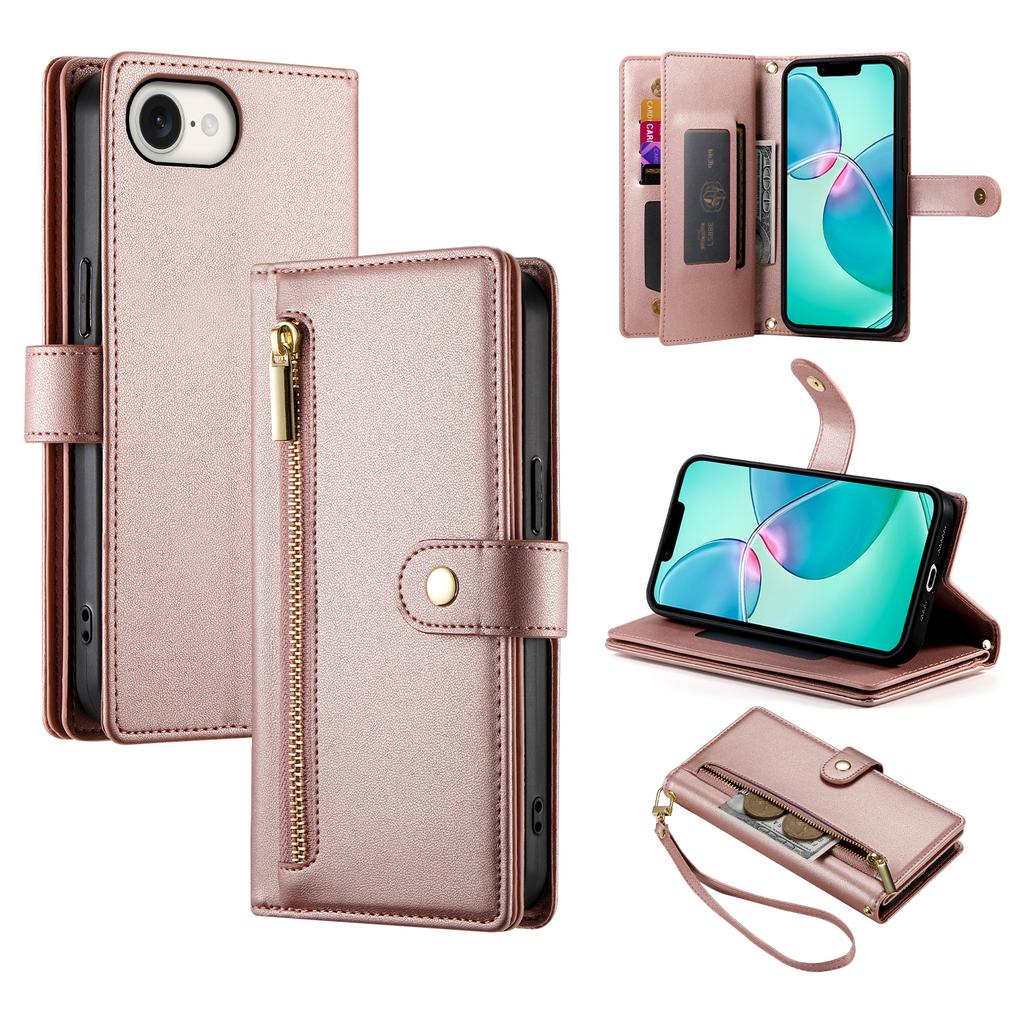 DF-011 For iPhone 16e Case Zipper Wallet PU Leather Crossbody Phone Bag
