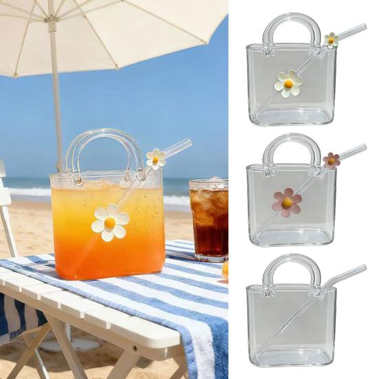 Skleněný hrnek ve tvaru kabelky 750 ml Průhledný Kreativní termohrnek na džusy Koktejly Ledovou kávu Roztomilá skleněná peněženka Dekorativní akvarium Váza Kabelkové vázy na párty