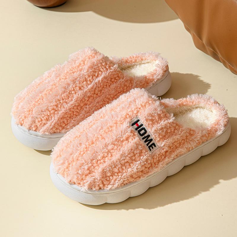 Fashion Winter Velvet Women Cotton Slippers Indoor Home Casual Toe Wrap Slides Men Anti Slip Autumn Thick Soled Slippers