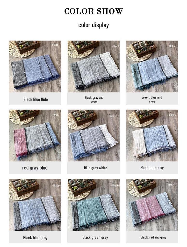 Korean Style Cotton & Linen Patchwork Scarf for Women - Solid Color, Tassel Shawl, Elegant & Easy-to-Match Neck Warmer for Early Autumn