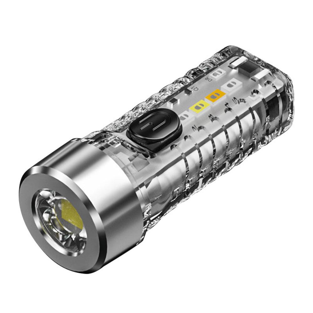 Keychain Light Outdoor Home Mini Luminous Multi-function Red And Blue Flashing Rechargeable Strong Light Flashlight