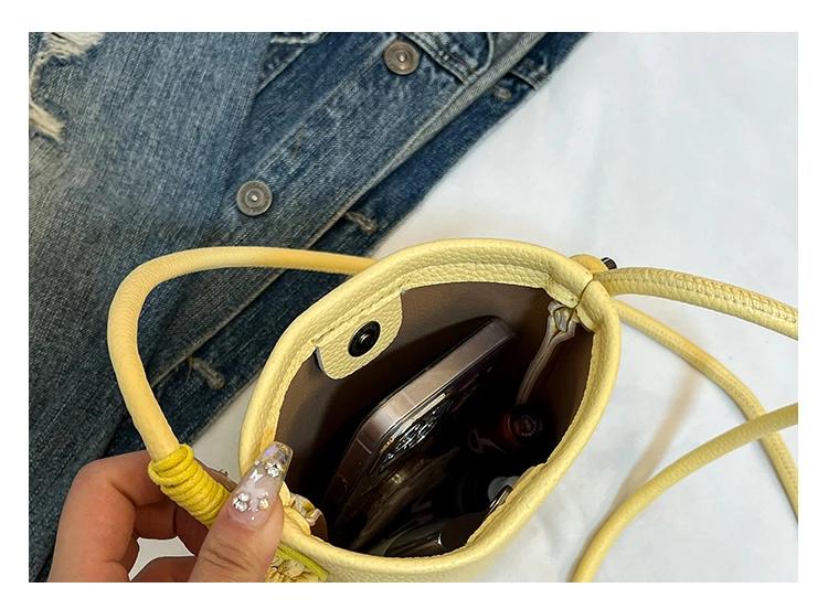 2025 Simple Crossbody Bag Women Casual All-Match Buckle Bucket Bags Solid Color Soft Daily Commute Phone One Shoulder Packs sacs
