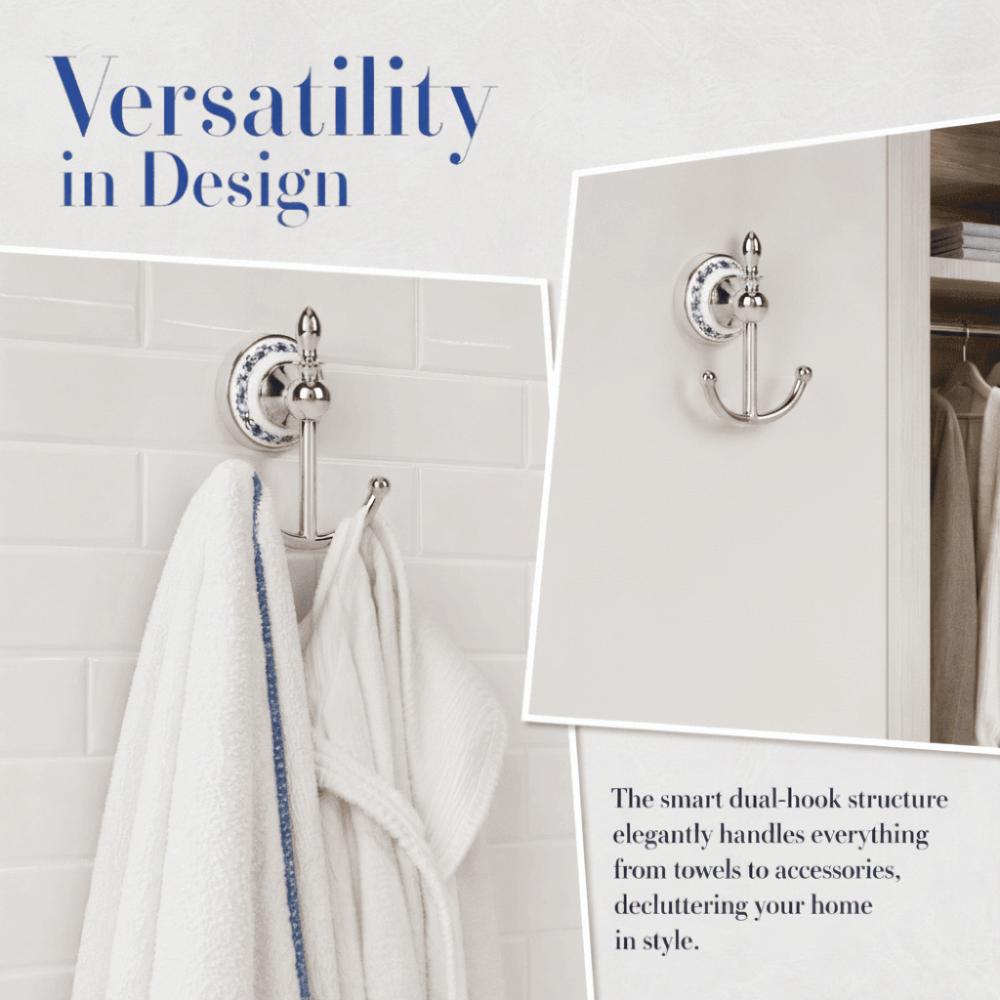 Double Hook Wall Hook Silver Robe Hook Retro Style Coat Hook Home Organization