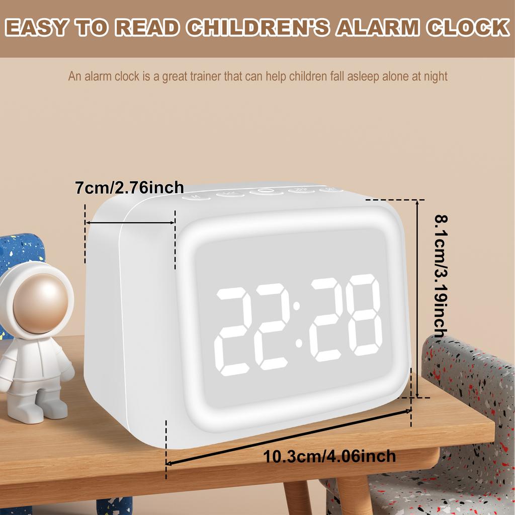 Kids Alarm Clock with Bluetooth Speaker Toddlers Digital Clock with Dimmable Night Light Rechargeable Kids Bluetooth Digital