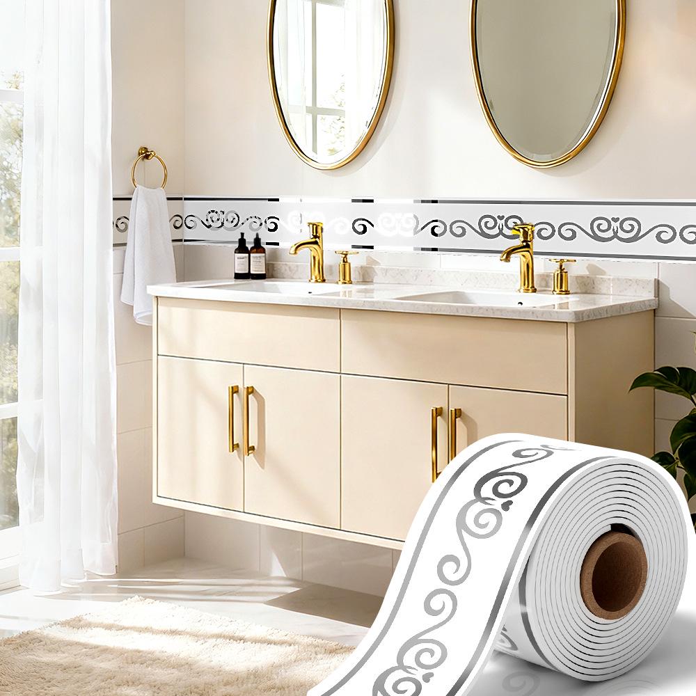 Thickened Waterproof PVC Self-Adhesive Tile-Look Baseboard Sticker