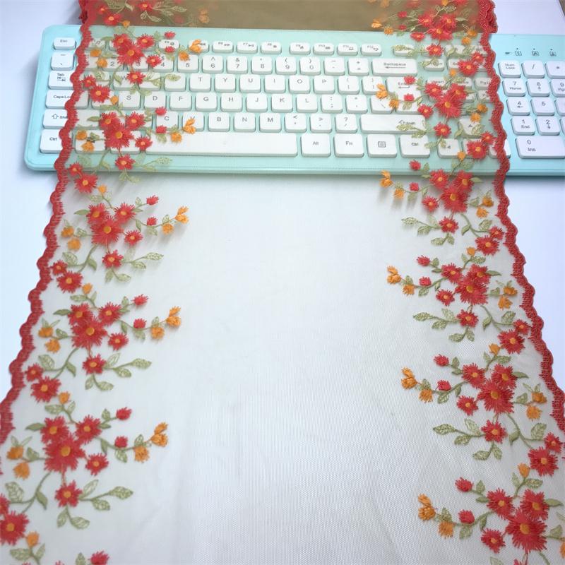 

( 2 Colors ) 1m x 31cm Multicolor Embroidery Net Lace, Daisy Floral Tulle Lace Trim for Dress, Lingerie, Bra, Underwear, Garment, Sewing & Crafting 1 meter x 32 cm червоний