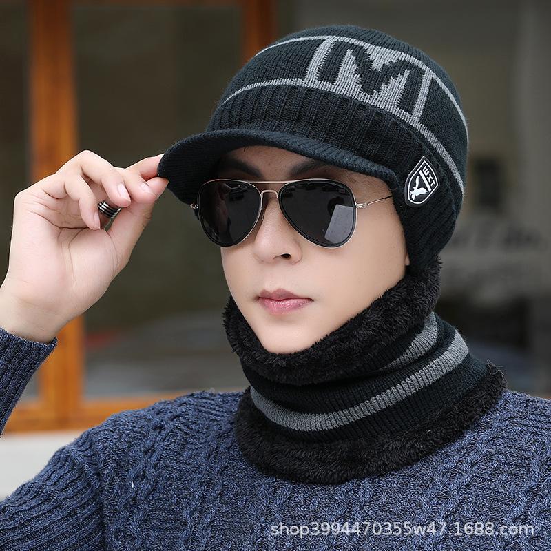 Hat Men's Winter Men's Fleece Thickened Knitted Hat Cycling Warm Hat Windproof Wool Hat Youth