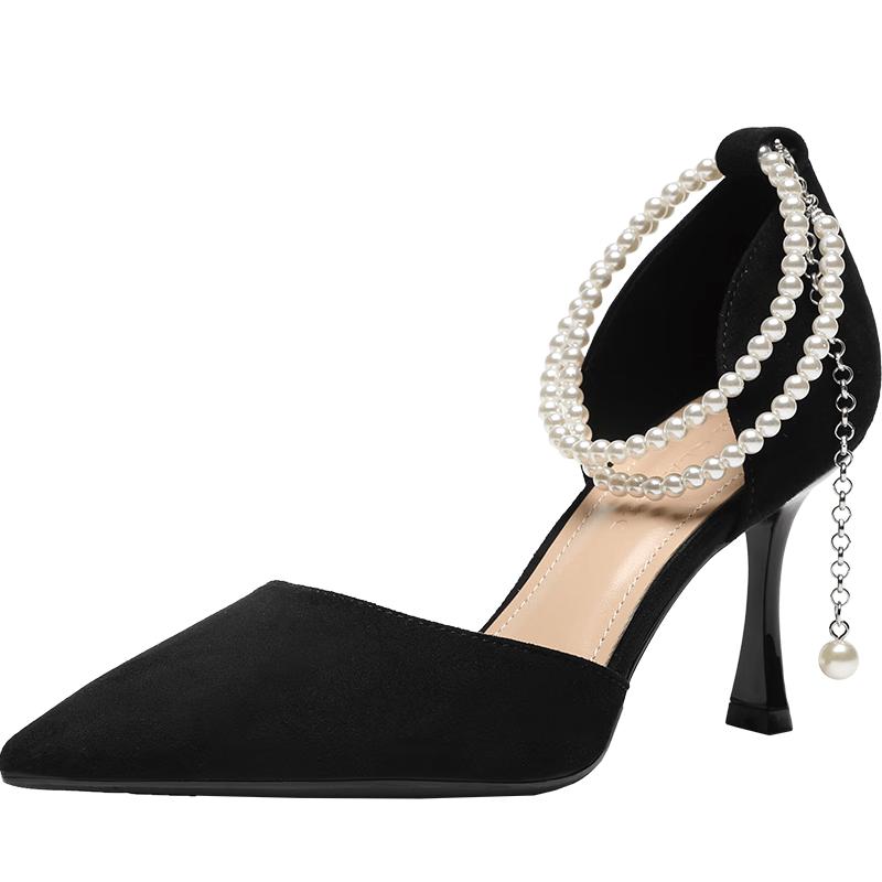 ZHR Pearl Chain Velvet High Heels 37 чёрный