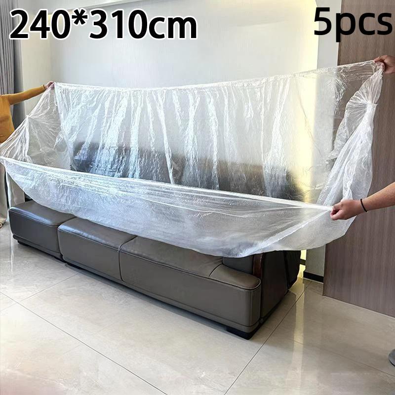5 Pieces Plastic Bed Dust Covers Elastic Edged Oversized Anti-spill Protector for Home Renovation Furniture Storage