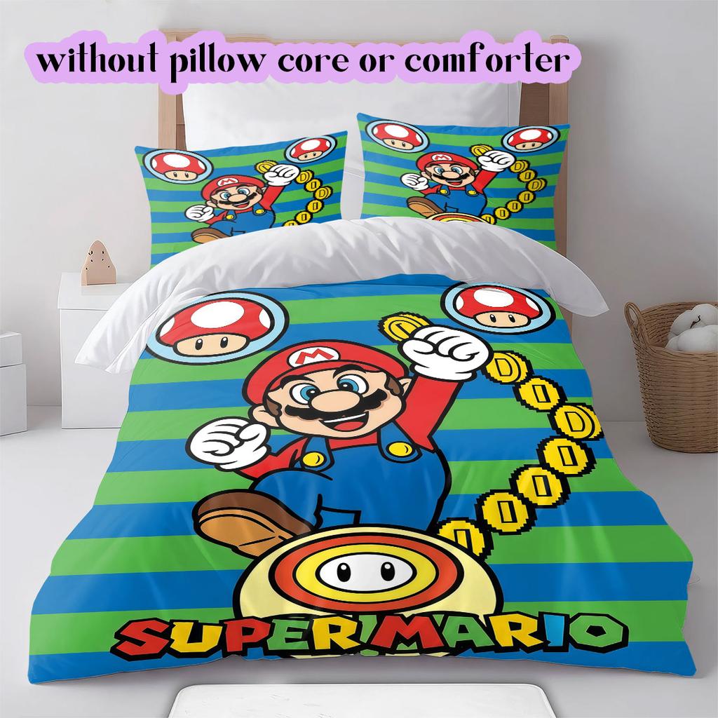 Super Mario Anime Decorative Duvet Cover Set 3PCS Cartoon Printed Bedding Quilt Cover Pillowcases Bedroom Art Collection_LIAN