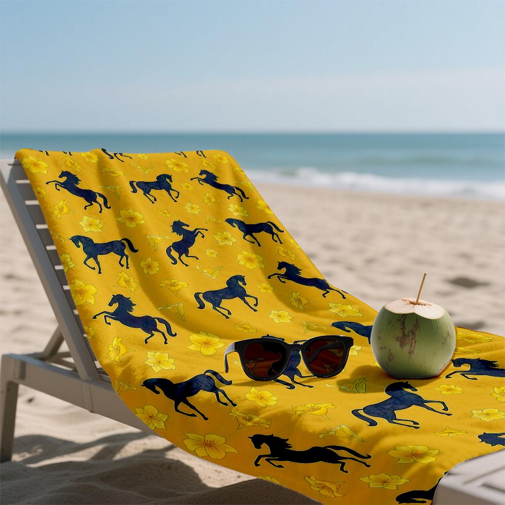 Vintage Horse & Flower Compact Travel Beach Towel Super Absorbent Sand Resistant, Microfiber for Swimming Camping Yoga