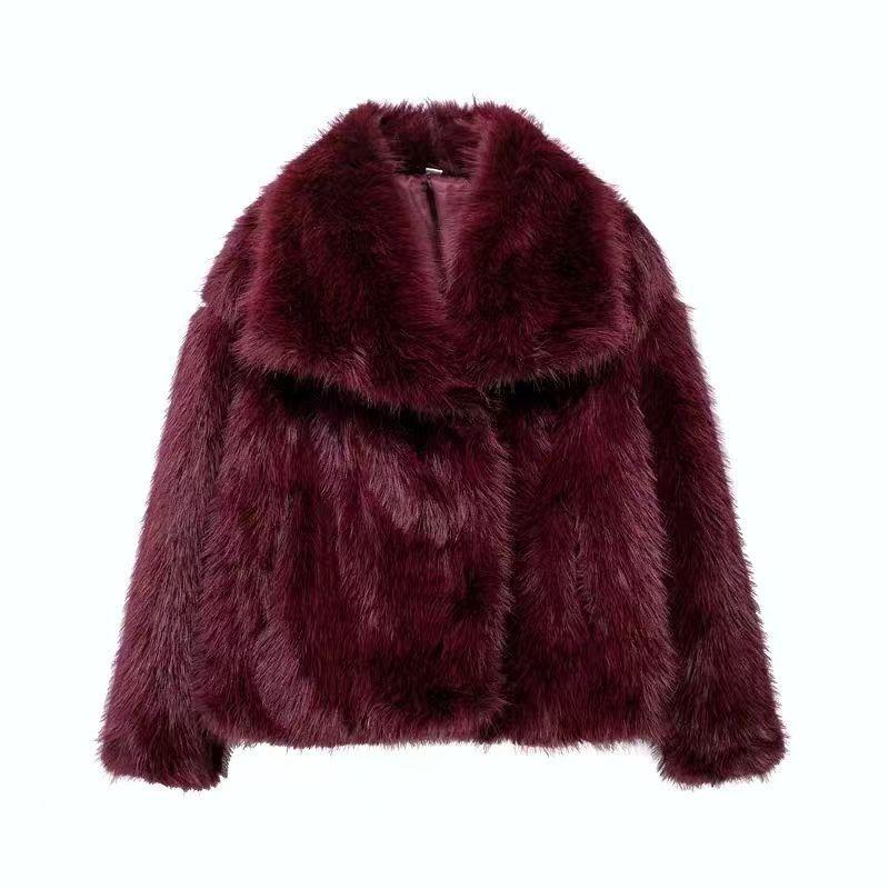 Stylish big lapel imitation fur jacket femininity elegant celebrity long-sleeved thermal coat fluffy top
