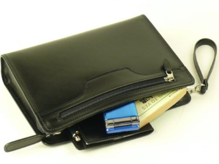 Tasche aus echtem Leder, Tele-Etui, formelle Spezifikationen für feierliche Anlässe, silberne Hardware [Awaji Studio]<Smooth Leather> (Schwarz Schwarz) [Gemacht