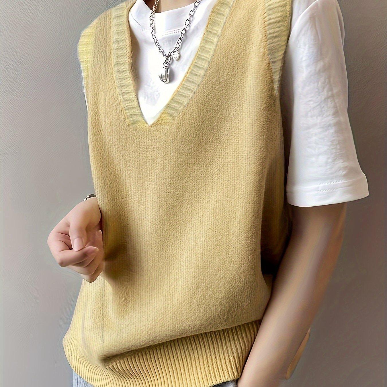 

Однотонный жилет-свитер с V-образным вырезом, элегантный жилет без рукавов для весны и осени, женская одежда XXL жёлтый
