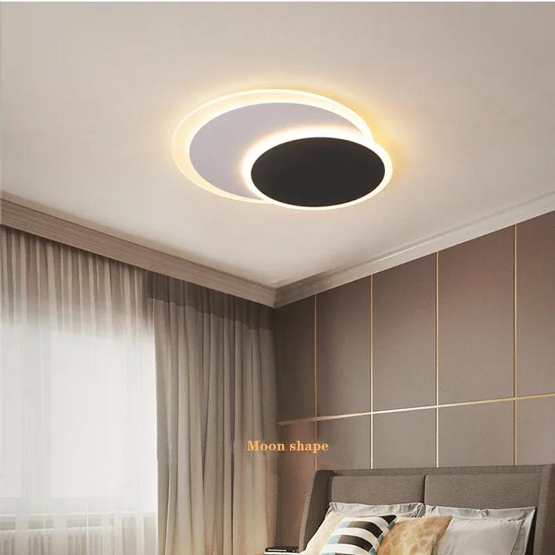 Nordic White Black Moon Type Led Round Ceiling Lamp For Living Room Study Bedroom Kitchen Wrought Iron Acrylic Home Lighting