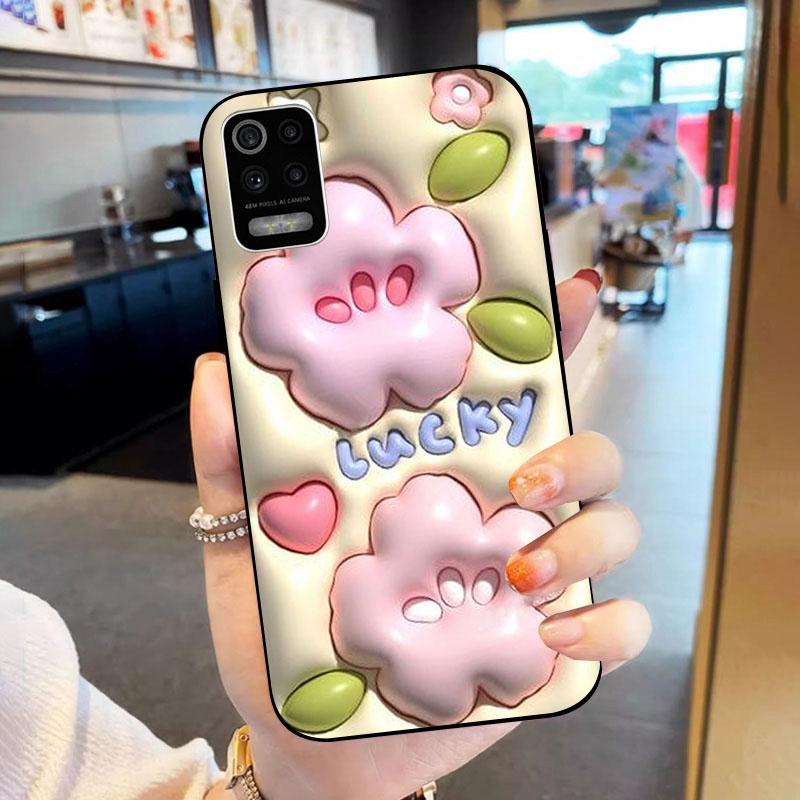 Soft TPU Phone Case For LG K52 K62 Q52 Black Silicone Back Cover For LGK52 LGQ52 LGK62 Fashion Flower Shell Fundas Bumper