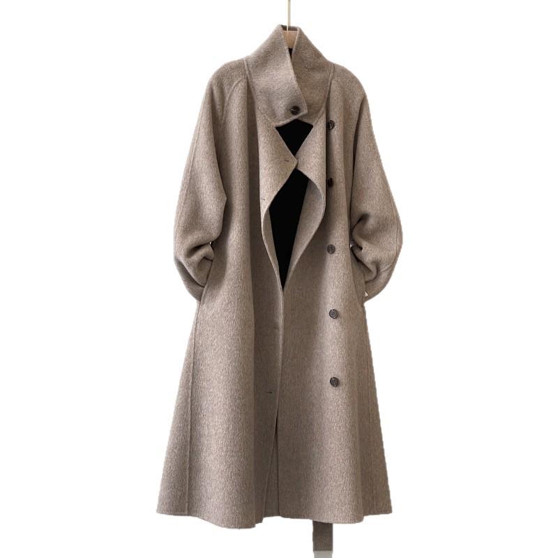 Dámský kašmírový vlněný kabát oboustranný ve stylu korejského stojáčku, jednořadé zapínání, luxusní pro podzim/zimu 2025