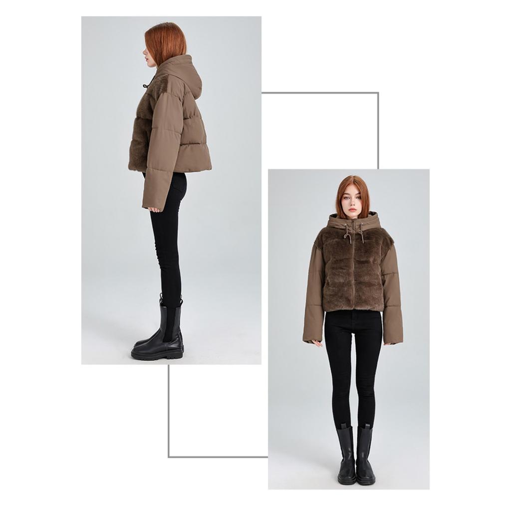 2025 Nový dámský krátký módní péřový bavlněný kabát - Korejský styl Lehký luxusní fleecový silný zimní teplý plyšový kabát