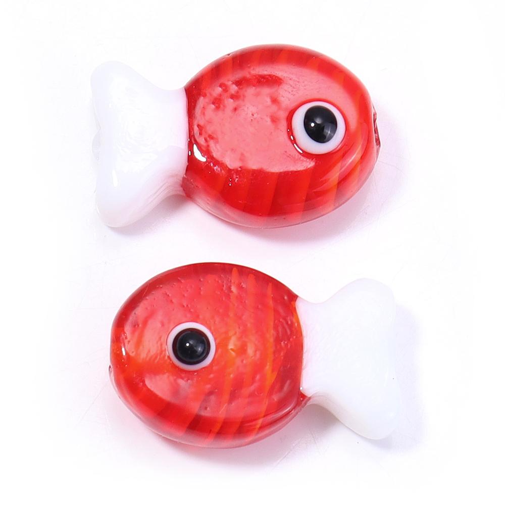 2pcs Fish Glass Beads 13X20mm Cute Colorful Stripe Lampwork Loose Spacer Beads For DIY Jewelry Making Bracelet Necklace Keychain