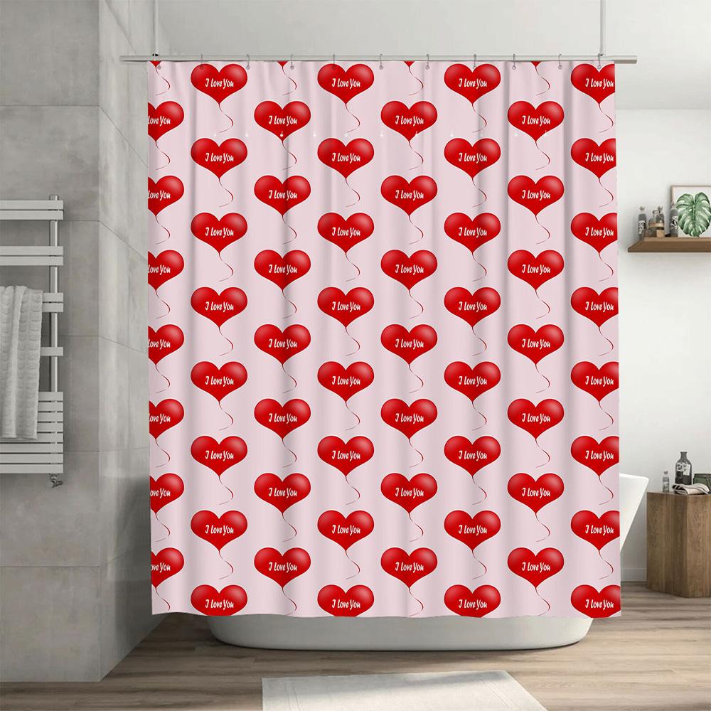 Love You Printed Shower Curtain Red Heart Balloons Pink Background 180x240cm Home Decor Bathroom Accessories Free Shipping
