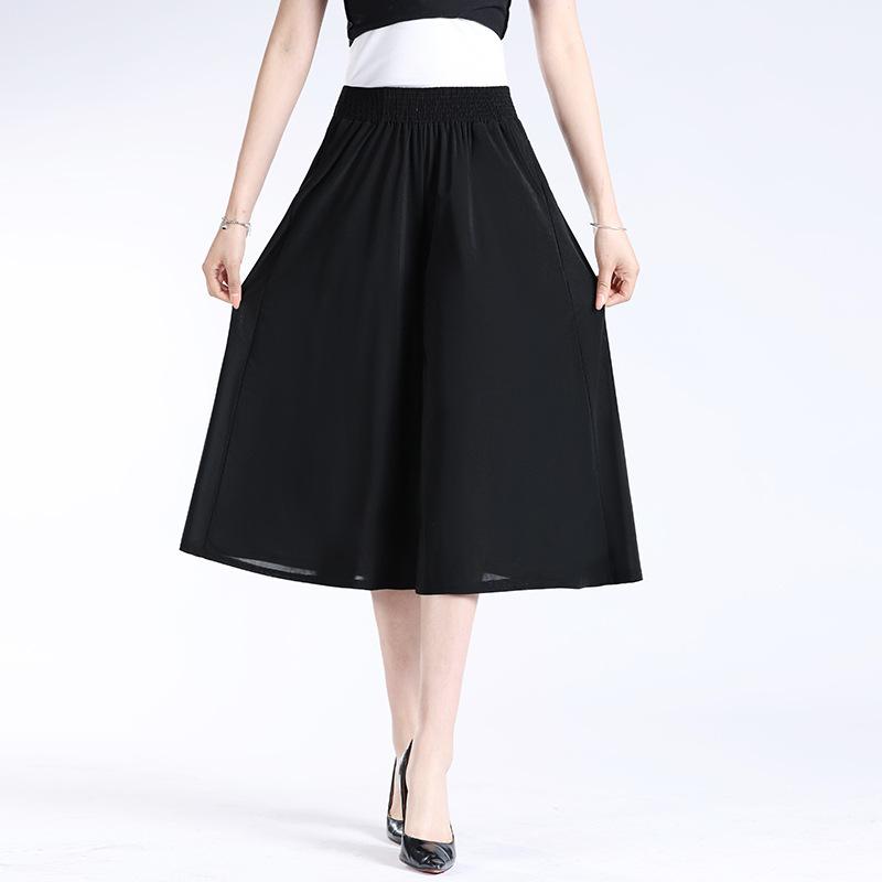 Middle Aged and Elderly Women's New Summer Half Skirt Cropped Pants Mom Elastic High Waist Wide Leg Pants Skirt Pants