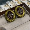 Enamel Color Medieval Earrings, Court Style 926 Grape String Oval Stud Earrings, Plated With Real Gold, Western Retro.