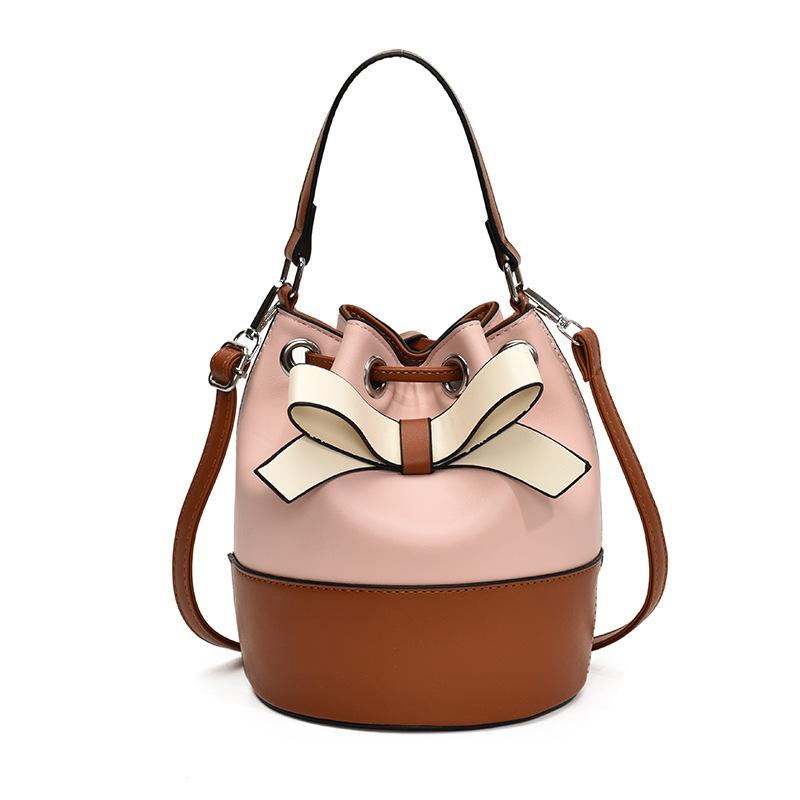 Bags Handbag Women's 2025 New Trendy Fashion Contrast Color Drawstring Bucket Bag Autumn Textured Messenger Bag