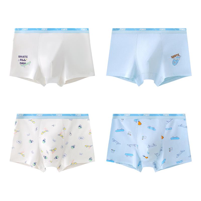 Youth Cotton Cartoon Flat-Corner Antibacterial Underwear for Boys - Comfortable & Durable for Juniors