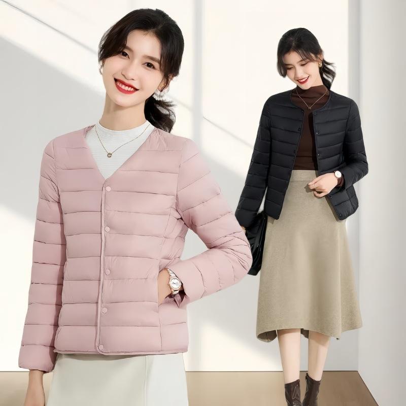 Down cotton clothes, women's short collarless long-sleeved inner wear, bottom cotton liner, slim fit inner wear, round neck thermal underwear