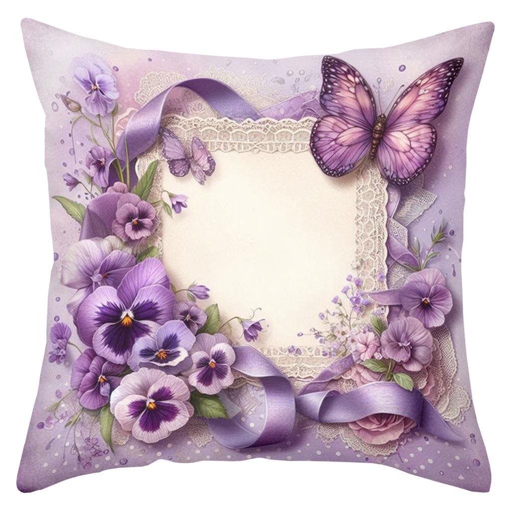 2D flat printing Lavender and Butterfly Patterned Decorative Throw Pillows Polyester pillowcase, sofa decorative cushion cov
