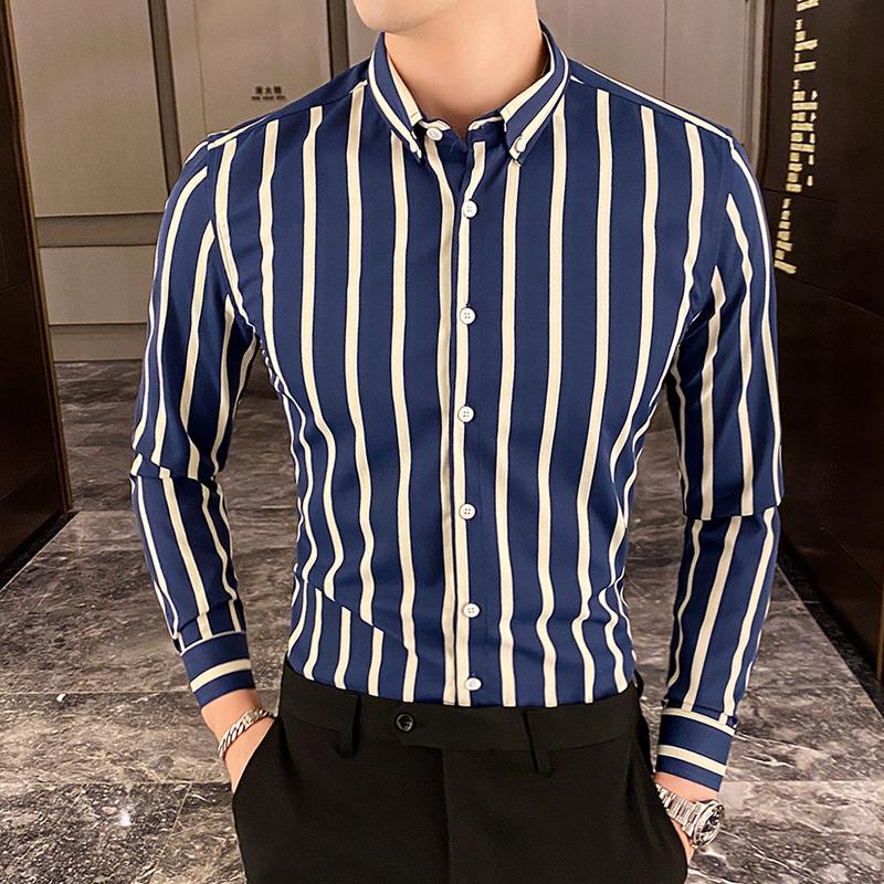 Neu Langarm Gestreiften Shirts Für Männer Business Casual Formale Bluse