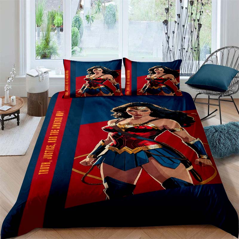 

3D Printed High-Definition Wonder Woman Comic Book Bedding Set, 1 Duvet Cover and 2 Pillowcases, Home Decor, Holiday GiftU-1 135x200cm