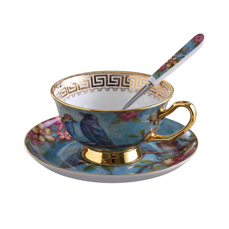 Flower and Bird Ceramics Coffee Cup and Saucer Flower Tea Cup Afternoon Tea Mug Breakfast Cups Milk Mug Water Cups Juice Mug