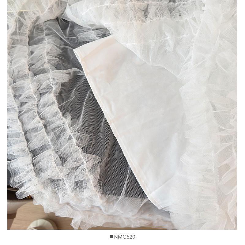 Sweet Style High Waist Ruffled Lace Gauze Maxi Skirt