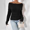 Spring Autumn European Women's Off-Shoulder Top with Asymmetric Neck Elegant Long Sleeves