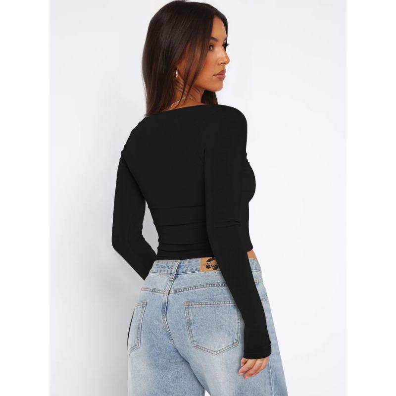 Suéter de manga larga con cuello cuadrado y cuello alto ajustado para mujer de otoño