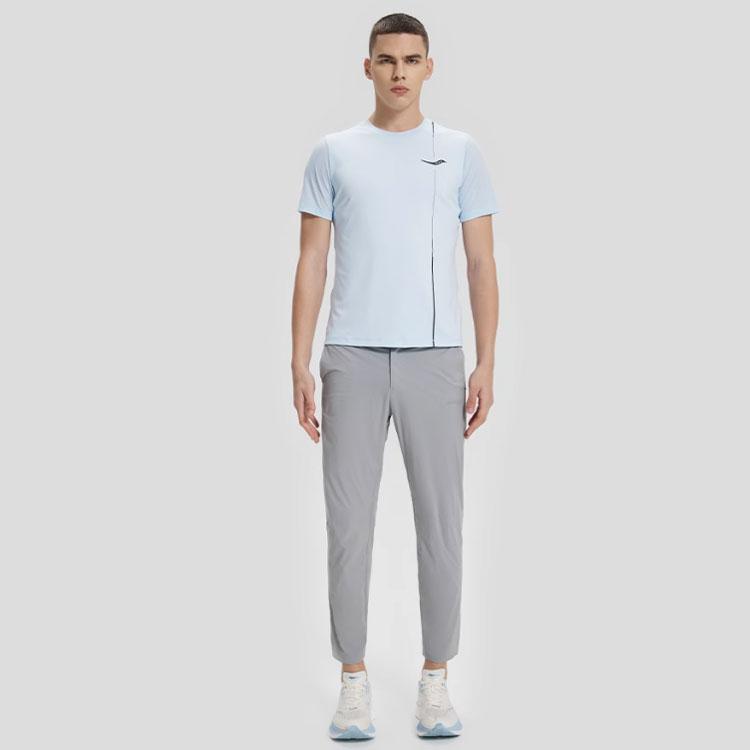 Saucony Solid Color Logo Straight Leg Woven Casual Pants Men bottoms Light-Gray SC2239069-2