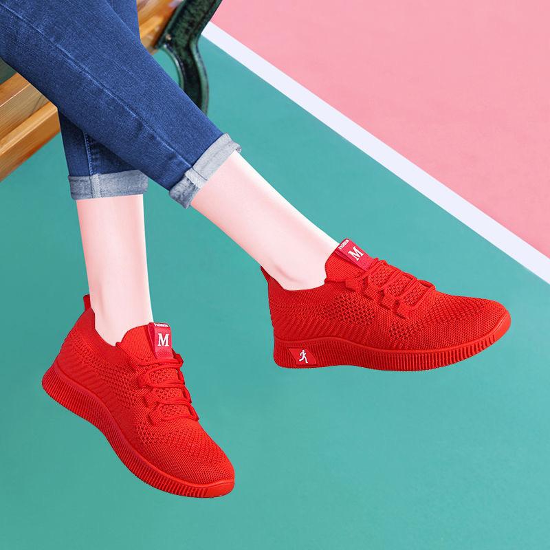 Casual women's shoes breathable sneakers soft-soled dance fly-woven small red shoes festive shoes