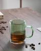 Double-Layer Vertical Stripe Glass Cup with Large Handle for Home, Office, or Coffee Shop Use