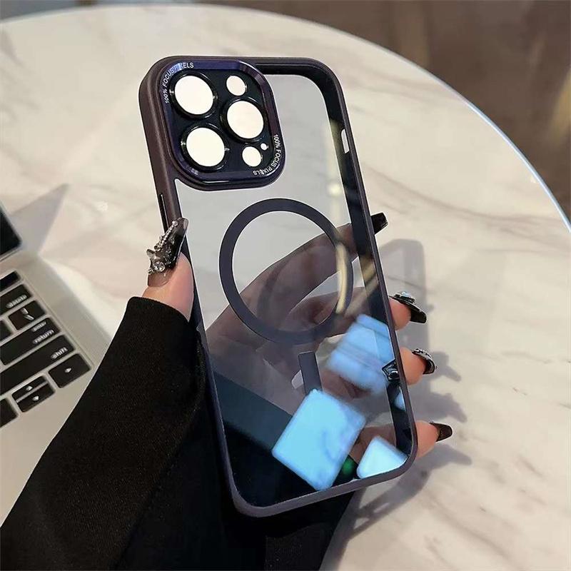 

Роскошный модный металлический акриловый магнитный чехол для телефона для iPhone 15 14 13 12 11 Pro Max противоударный чехол iPhone 15 Pro Max фиолетовый