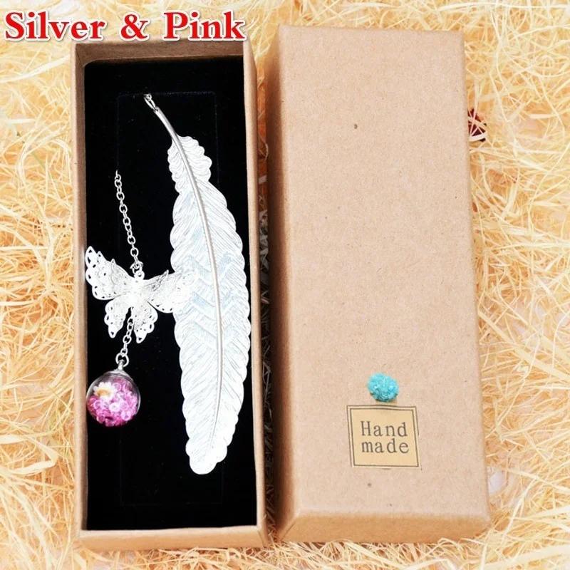 Retro Metal Feather Bookmark Butterfly Creative Metal Bookmarks Stationery Pendants Bookmark Student Gifts