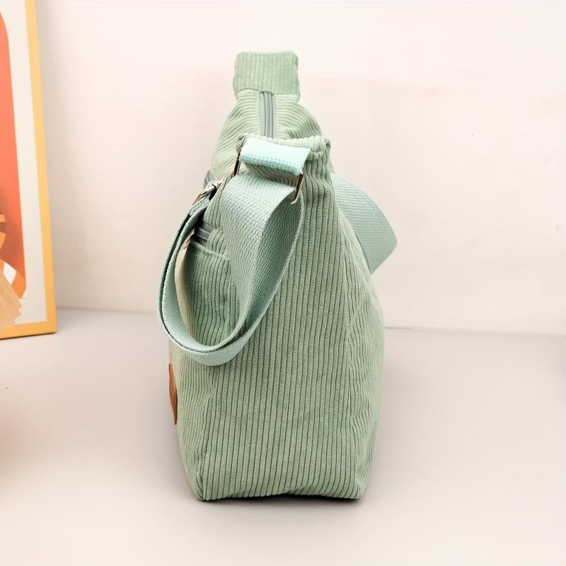 Casual Corduroy Shoulder Bag for Women with Adjustable Strap, Striped Urban Tote with Zipper Closure Handbag with Polyester Lining