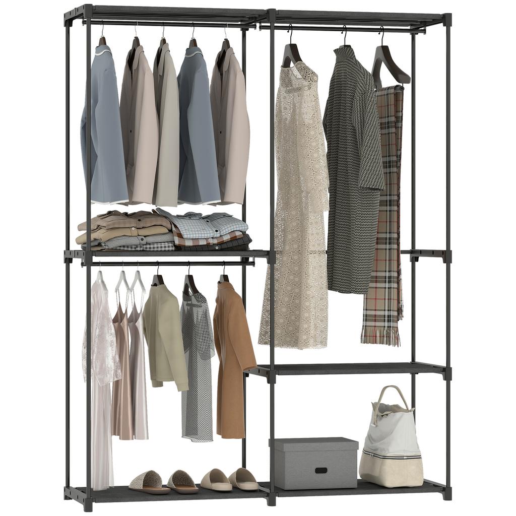 Portable Clothes Rack, Metal Frame, Fabric Shelves, Plenty of Space, Black