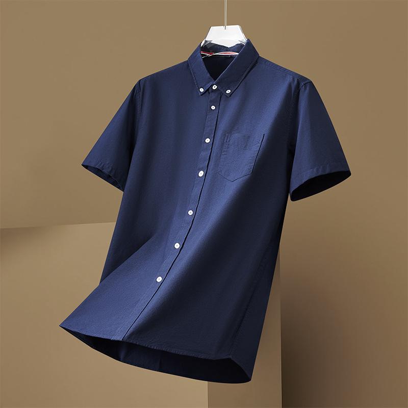 Plus Size Men's Solid Color Oxford Short-Sleeve Shirt - Summer Business Casual.