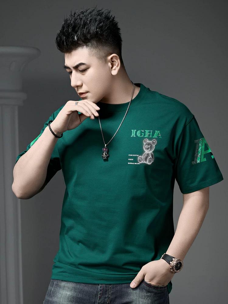 European Goods 2025 Summer New Fashion Brand Bear Print Hot Drilling Round Neck Short Sleeve T-shirt Men's Casual Half Sleeve Top