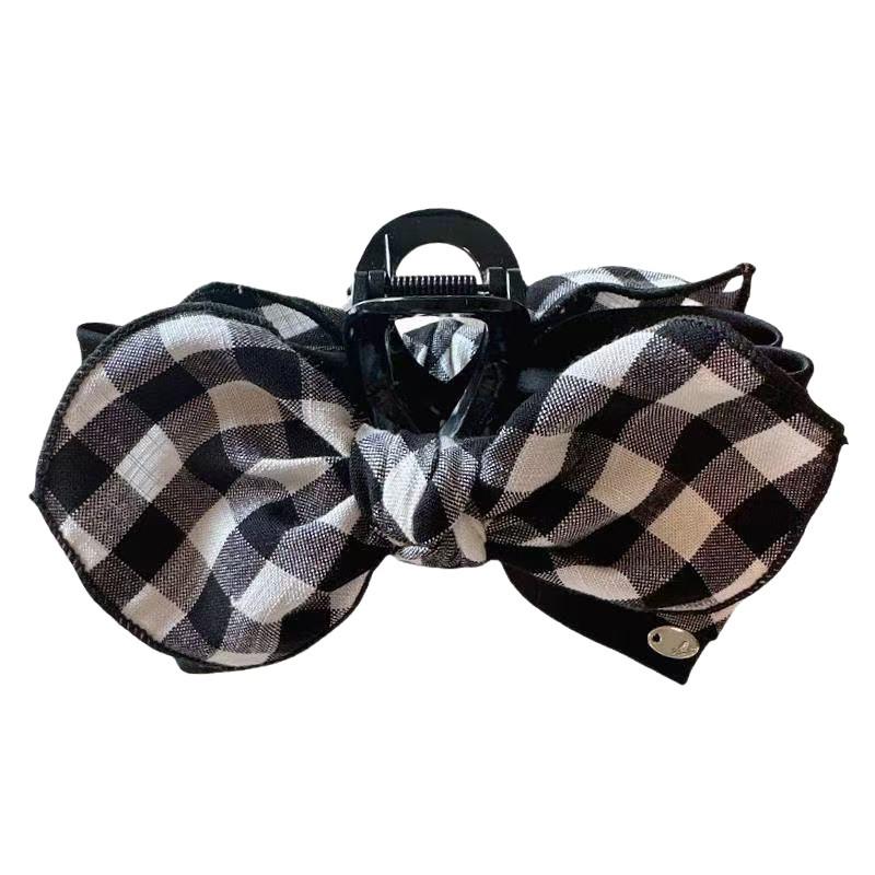 2025 High-End Bow Plaid Shark Claw Clip for Women - Elegant Large Hair Accessory
