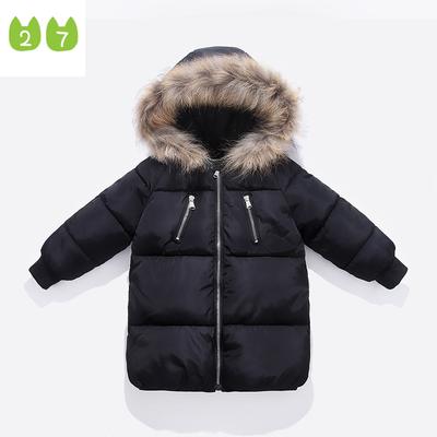 Children's Mid-Length Cotton-Padded Clothes Thickened Cotton Padded Coat Baby Winter Clothes Fur Collar Coat