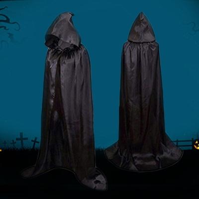 Halloween Children Cosplay Cloak Tie-up Dark Style Satin Hooded Loose Floor Length Pure Color Unisex Stage Show Performance Witch Cape