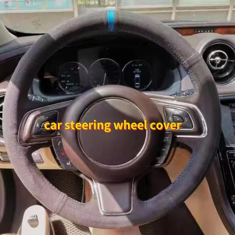 Car Steering Wheel Cover 100% Fit For Jaguar E-Pace 2017- F-Pace 2016-2017 XE 2015-2017 XF Car Products Steering Wrap Black Thread