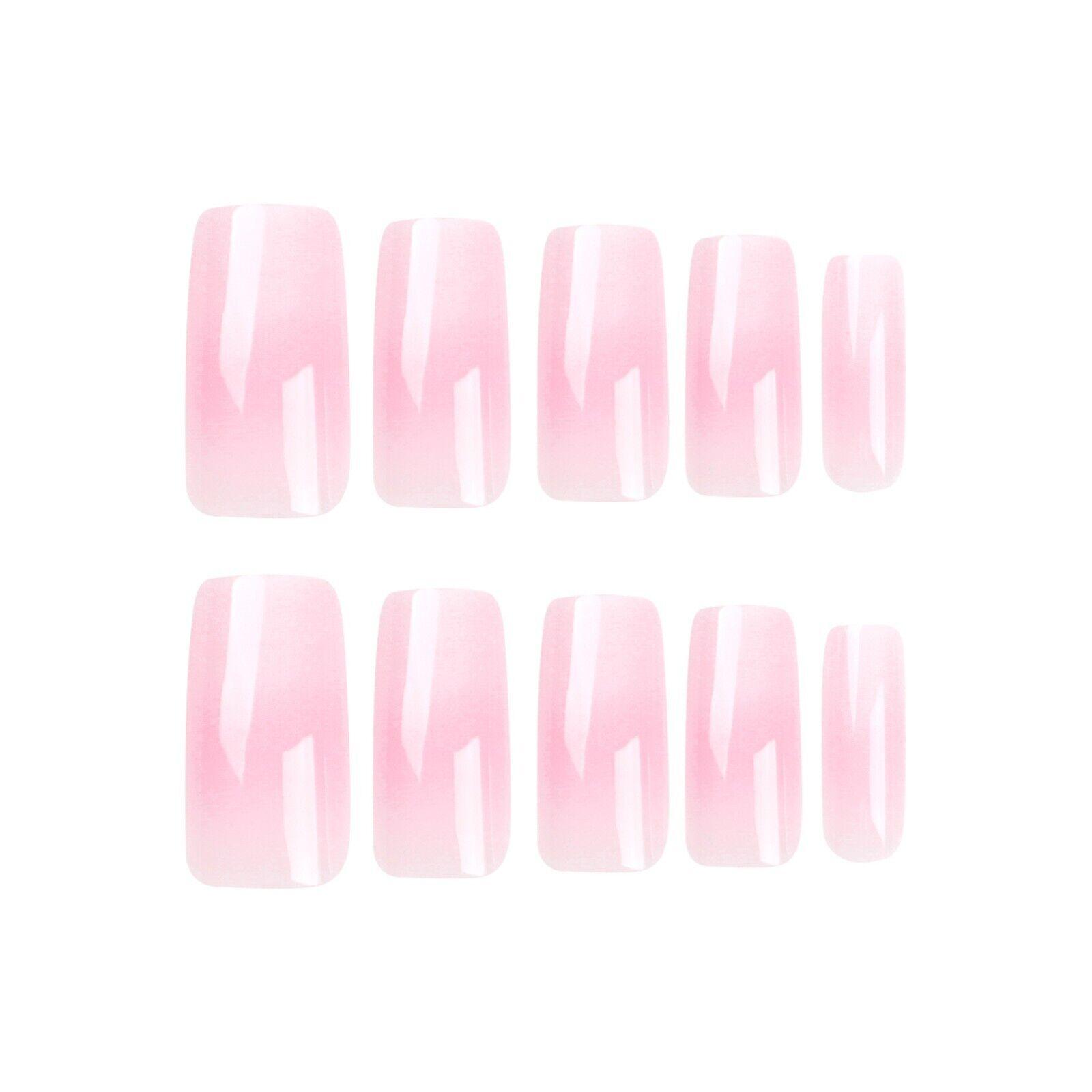 

24 шт., розово-белые накладные ногти с эффектом омбре, длинные квадратные накладные ногти для дизайна ногтей